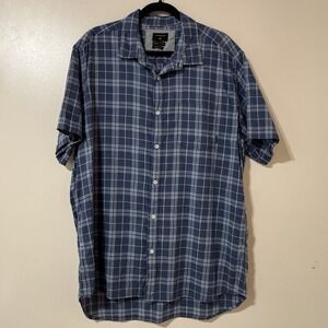 Quiksilver Men's Blue Grey Button-Up Short Sleeve Plaid Shirt XL Barn‎ Western